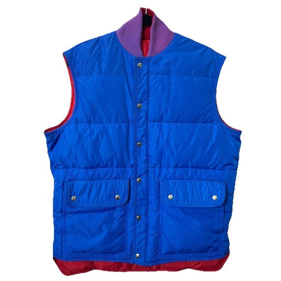 Vintage Swan Brand Quilted Vest Mens L Reversible Down Filled Zip Snap Puffer - Picture 1 of 8